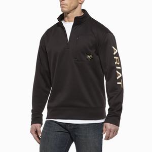 Men's Ariat Team Logo 1/4 Zip Hoodie Black | TDVI-64207