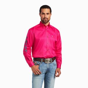 Men's Ariat Team Logo Twill Classic Fit Shirts Pink | KMQP-84635