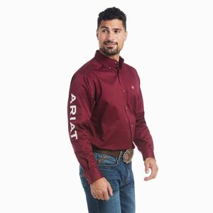 Men's Ariat Team Logo Twill Classic Fit Shirts Burgundy | UXQH-09541