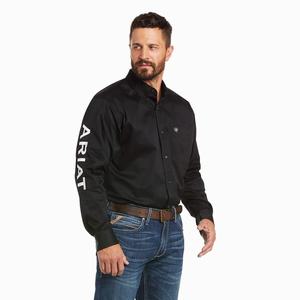 Men's Ariat Team Logo Twill Classic Fit Shirts Black / White | XCIK-69381