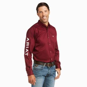 Men's Ariat Team Logo Twill Fitted Shirts Burgundy / White | NSCB-54190