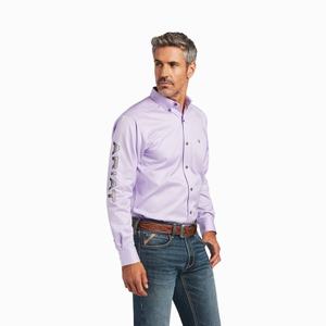 Men's Ariat Team Logo Twill Fitted Shirts Purple / Grey | NYSR-98521