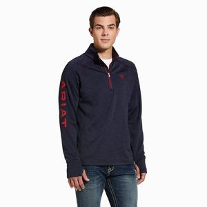 Men's Ariat Tek Team 1/2 Zip Hoodie Navy | KCLN-81629