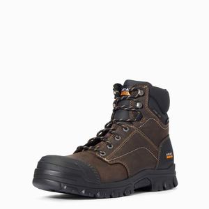 Men's Ariat Treadfast 6" Waterproof Steel Toe Work Boots Dark Brown | QYHP-95430