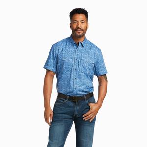 Men's Ariat VentTEK Fitted Shirts Blue | IETK-51932