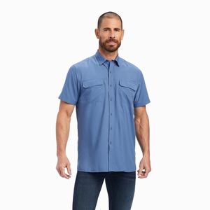 Men's Ariat VentTEK Outbound Fitted Shirts Blue | IPND-48036