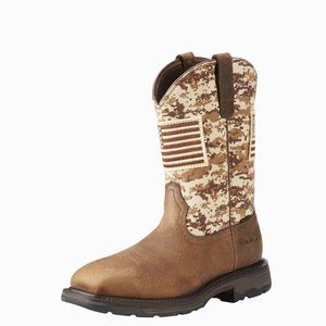 Men's Ariat WorkHog Patriot Steel Toe Work Boots Brown Camo | XVBK-87320