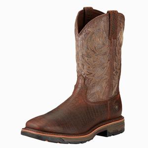 Men's Ariat WorkHog Wide Square Toe Work Boots Brown | GUDZ-78914