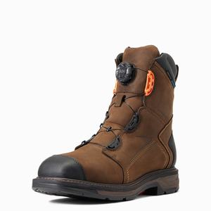 Men's Ariat WorkHog XT 8" BOA Waterproof Carbon Toe Work Boots Chocolate Brown | BDGL-32748