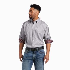 Men's Ariat Wrinkle Free Alvin Classic Fit Shirts Grey | BFJD-46517