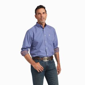 Men's Ariat Wrinkle Free Cairo Classic Fit Shirts Blue | KHEB-60128