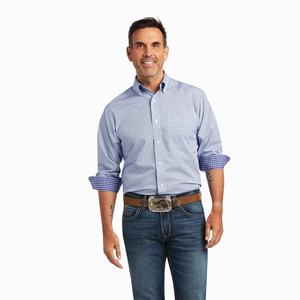 Men's Ariat Wrinkle Free Caysen Classic Fit Shirts Blue | FZOA-10625