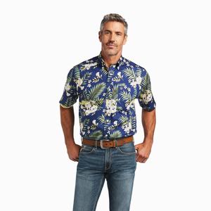 Men's Ariat Wrinkle Free Ephraim Classic Fit Shirts Navy Blue | VUEI-63410