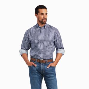 Men's Ariat Wrinkle Free Ernest Classic Fit Shirts Navy Blue | JYAV-54386