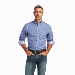 Men's Ariat Wrinkle Free Ezrah Fitted Shirts Blue | QIZM-25461