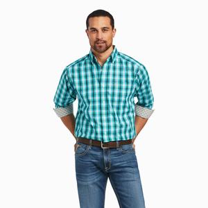 Men's Ariat Wrinkle Free Hank Classic Fit Shirts Blue | JRNW-32641