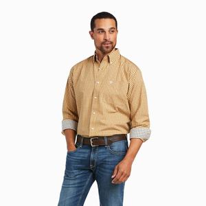 Men's Ariat Wrinkle Free Harvey Classic Fit Shirts Orange Mustard | BXPA-84265