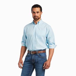 Men's Ariat Wrinkle Free Solid Pinpoint Oxford Classic Fit Shirts Blue | OWKF-58039