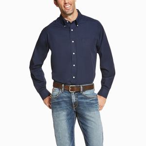 Men's Ariat Wrinkle Free Solid Shirts Navy Blue | MPZO-62387