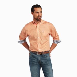 Men's Ariat Wrinkle Free Yakov Fitted Shirts Coral | WLAB-61703