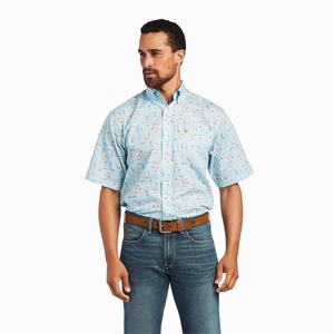 Men's Ariat Wrinkle Free Yariel Classic Fit Shirts Blue | UVZJ-62957