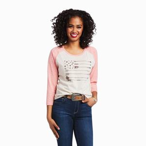 Women's Ariat Arrow Raglan Tops Beige | FHMV-54971