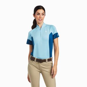 Women's Ariat Cambria Jersey 1/4 Zip Tops Blue / Blue | VUIK-30268