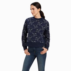 Women's Ariat Contour Equine Crew Hoodie Navy | GSJX-39407