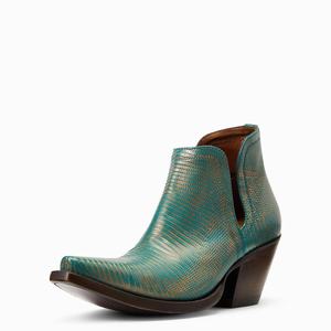 Women's Ariat Dixon Lizard Booties Turquoise Metal | FLJG-70263