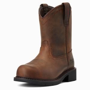 Women's Ariat Fatbaby Pull-On Steel Toe Work Boots Brown | CUSM-92538