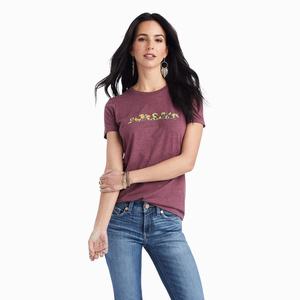 Women's Ariat Floral Letters Tops Burgundy | VILE-84936