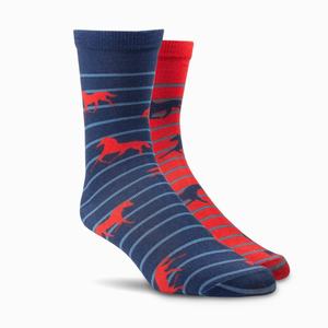 Women's Ariat Horses Over Stripes Crew 2 Pair Pack Socks Red / Navy | CQTB-32498