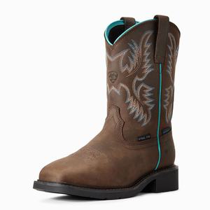 Women's Ariat Krista Waterproof Steel Toe Work Boots Dark Brown | IQEK-09738