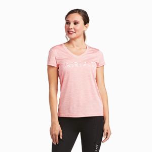 Women's Ariat Laguna Logo Tops Coral | UHMS-37026