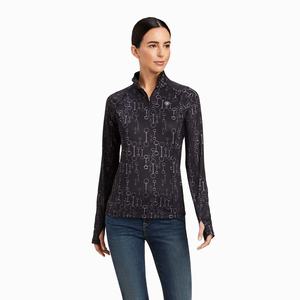 Women's Ariat Lowell 2.0 1/4 Zip Tops Black | OCLE-74589