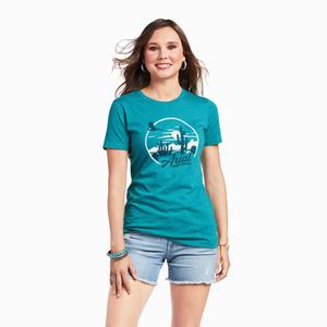 Women's Ariat Opuntia SS Tops Turquoise Green | YTOL-94531