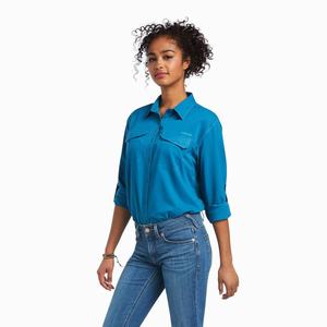 Women's Ariat Outbound VentTEK Stretch Tops Blue | GYEI-85964