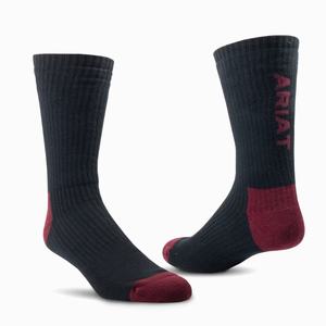 Women's Ariat Premium Ringspun Cotton Crew 3 Pair Pack Socks Black / Burgundy | JDAG-08943