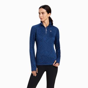 Women's Ariat Prophecy 1/4 Zip Tops Blue | XBHO-13946