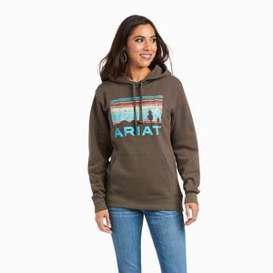 Women's Ariat REAL Arm Logo Hoodie Brown | CNED-25016