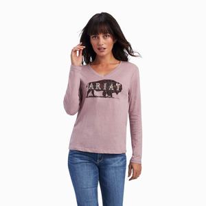 Women's Ariat REAL Chest Logo Relaxed Tops Rose | UTEC-82371