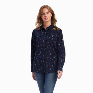 Women's Ariat REAL Dakota Snap Tops Navy Multicolor | ATHU-91083