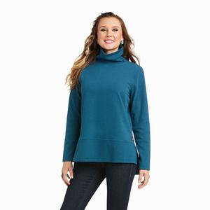 Women's Ariat REAL Funnel Sweaters Turquoise | YWCG-82946