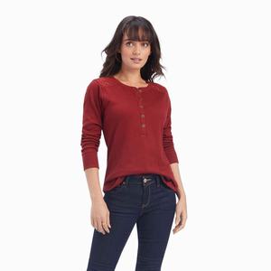 Women's Ariat REAL Henley Tops Dark Red | TUVE-42798