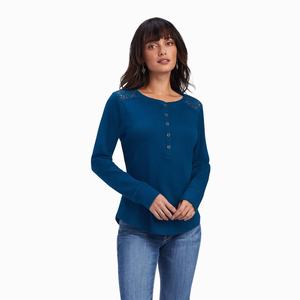 Women's Ariat REAL Henley Tops Multicolor | RNMU-32196