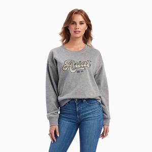 Women's Ariat REAL Metallic Varsity Logo Hoodie Grey | OZVX-06147