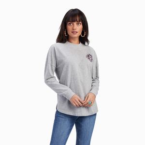 Women's Ariat REAL Oversized Graphic Tops Grey | SIWL-40982