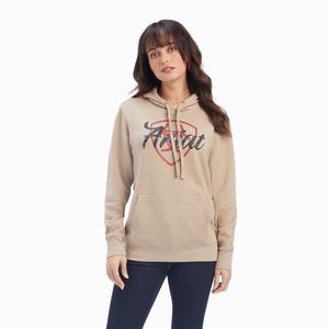 Women's Ariat REAL Shield Logo Hoodie Dark Beige | RGFP-81270