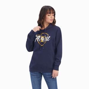 Women's Ariat REAL Shield Logo Hoodie Navy | OWUT-42608