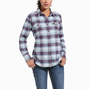 Women's Ariat Rebar Flannel DuraStretch Shirts Blue | KYDH-31678